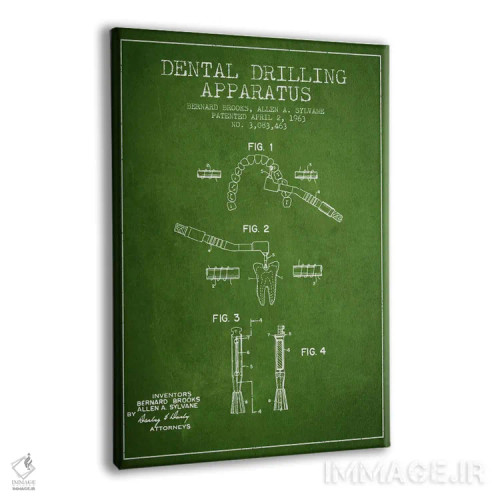 تابلو نقشهٔ ثبت اختراع حفاری دندان (سبز) اثر پیکسل کهنه (استودیو/نام هنری) - نمای پرسپکتیو محصول