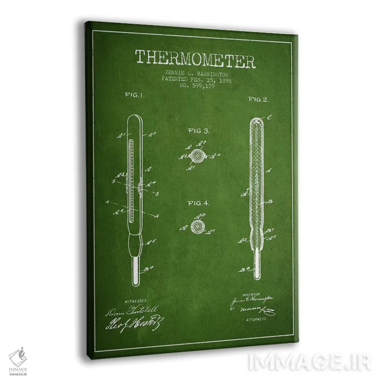 تابلو نقشهٔ ثبت اختراع دماسنج سبز اثر پیکسل کهنه (استودیو/نام هنری) - نمای پرسپکتیو محصول