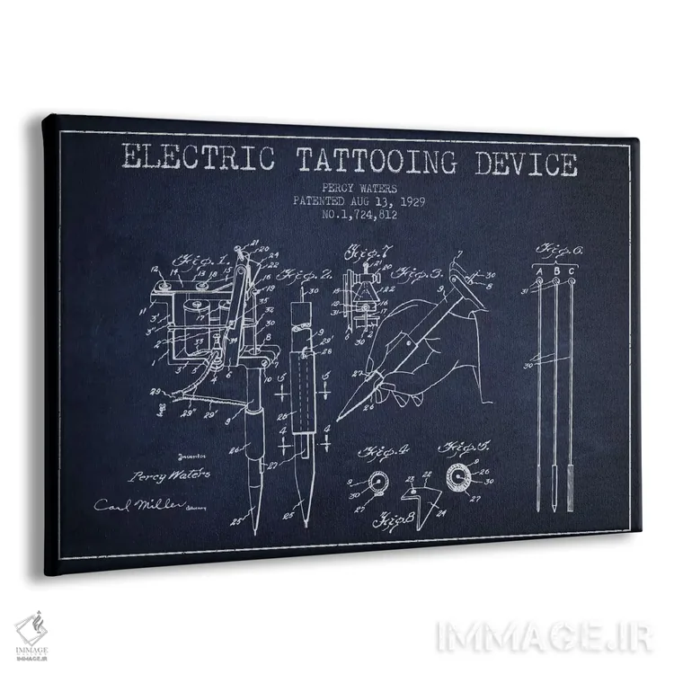 تابلو نقشهٔ ثبت اختراع دستگاه تاتو (آبی نفتی) اثر پیکسل کهنه (استودیو/نام هنری) - نمای پرسپکتیو محصول