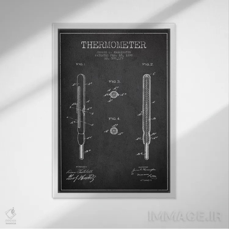 تابلو نقشهٔ ثبت اختراع دماسنج خاکستری اثر پیکسل کهنه (استودیو/نام هنری) - نمای قابدار سفید