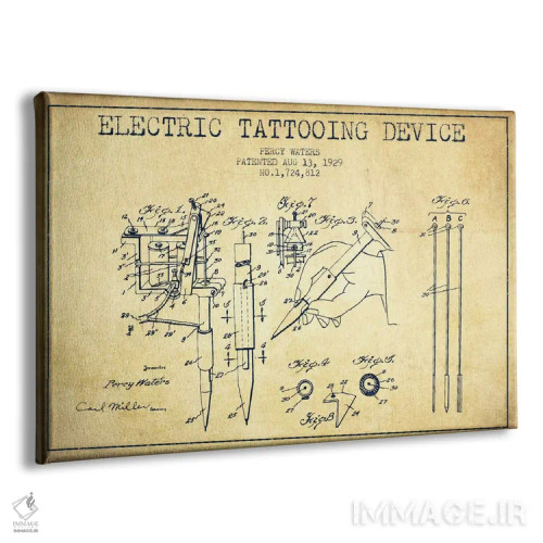 تابلو نقشهٔ ثبت اختراع دستگاه تاتو (قدیمی) اثر پیکسل کهنه (استودیو/نام هنری) - نمای پرسپکتیو محصول