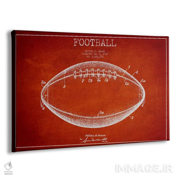 تابلو نقشهٔ ثبت اختراع توپ فوتبال (قرمز) اثر پیکسل کهنه (استودیو/نام هنری) - نمای پرسپکتیو محصول