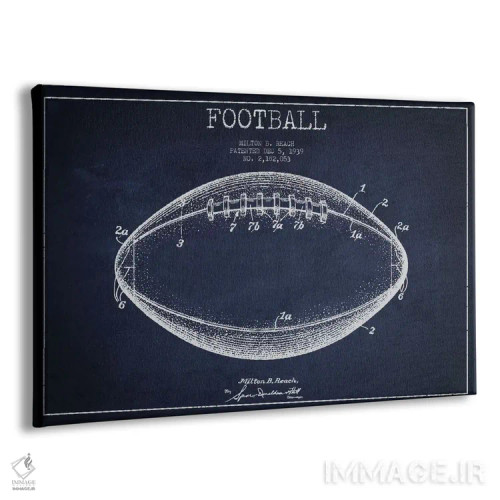 تابلو نقشهٔ ثبت اختراع توپ فوتبال (آبی سرمهای) اثر پیکسل کهنه (استودیو/نام هنری) - نمای پرسپکتیو محصول