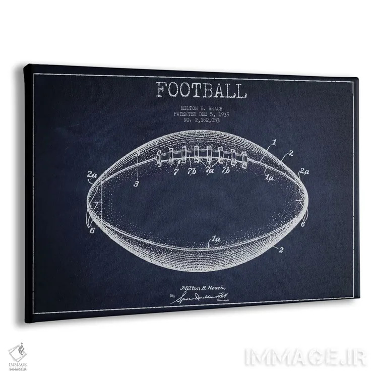 تابلو نقشهٔ ثبت اختراع توپ فوتبال (آبی سرمهای) اثر پیکسل کهنه (استودیو/نام هنری) - نمای پرسپکتیو محصول