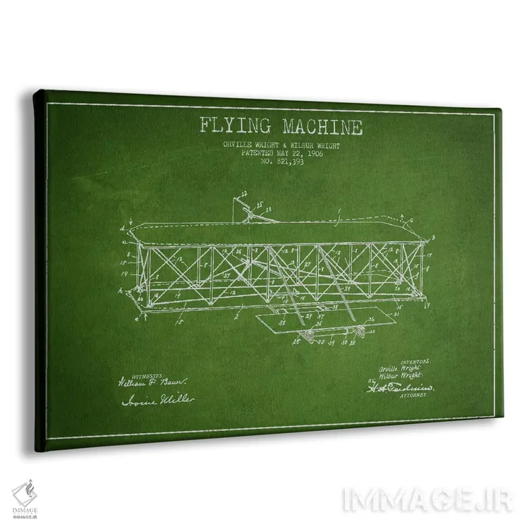 تابلو نقشهٔ ثبت اختراع هواپیما (سبز) اثر پیکسل کهنه (استودیو/نام هنری) - نمای پرسپکتیو محصول