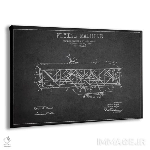 تابلو نقشهٔ ثبت اختراع هواپیما (زغالی) اثر پیکسل کهنه (استودیو/نام هنری) - نمای پرسپکتیو محصول