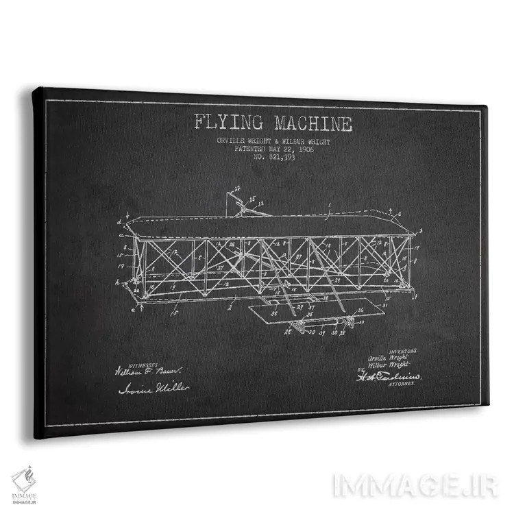 تابلو نقشهٔ ثبت اختراع هواپیما (زغالی) اثر پیکسل کهنه (استودیو/نام هنری) - نمای پرسپکتیو محصول