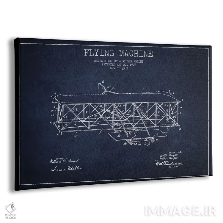 تابلو نقشهٔ ثبت اختراع هواپیما (آبی نفتی) اثر پیکسل کهنه (استودیو/نام هنری) - نمای پرسپکتیو محصول