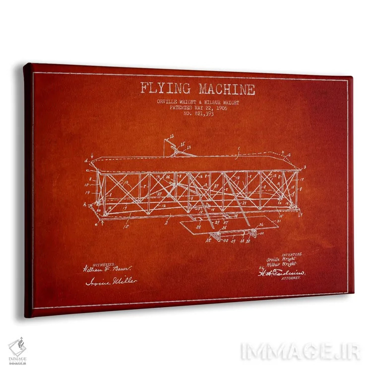 تابلو نقشهٔ ثبت اختراع هواپیما (قرمز) اثر پیکسل کهنه (استودیو/نام هنری) - نمای پرسپکتیو محصول