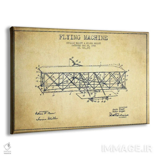 تابلو نقشهٔ ثبت اختراع قدیمی هواپیما اثر پیکسل کهنه (استودیو/نام هنری) - نمای پرسپکتیو محصول