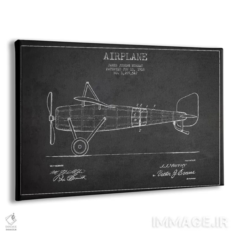 تابلو نقشهٔ ثبت اختراع هواپیما (زغالی) اثر پیکسل کهنه (استودیو/نام هنری) - نمای پرسپکتیو محصول