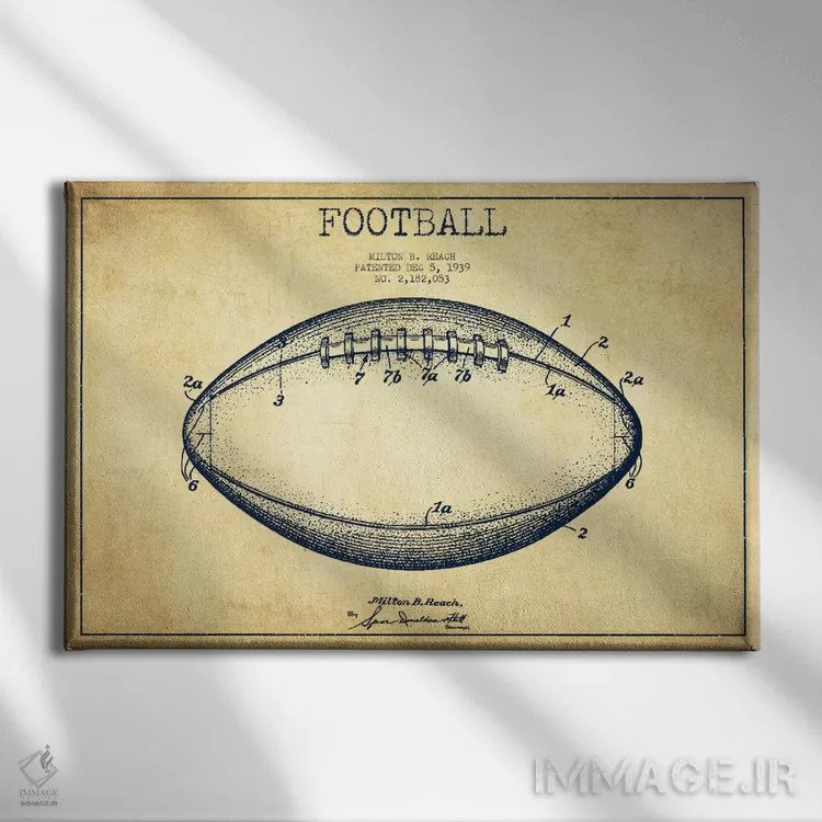 تابلو نقشهٔ ثبت اختراع توپ فوتبال قدیمی اثر پیکسل کهنه (استودیو/نام هنری) - نمای روبهرو روی دیوار