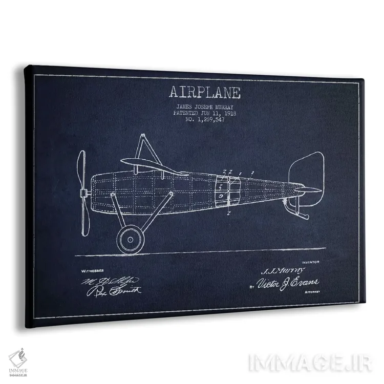 تابلو نقشهٔ ثبت اختراع هواپیما (آبی نفتی) اثر پیکسل کهنه (استودیو/نام هنری) - نمای پرسپکتیو محصول