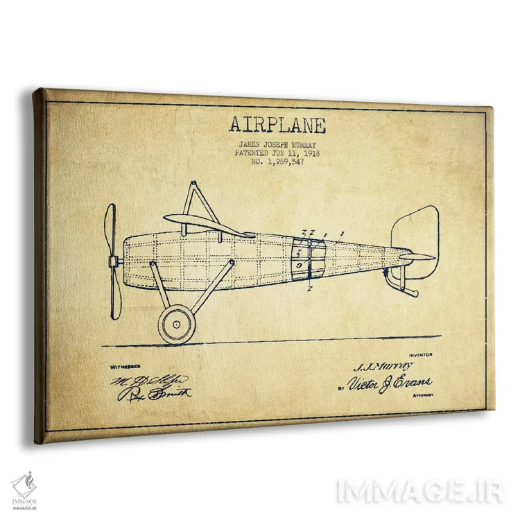 تابلو نقشهٔ ثبت اختراع قدیمی هواپیما اثر پیکسل کهنه (استودیو/نام هنری) - نمای پرسپکتیو محصول