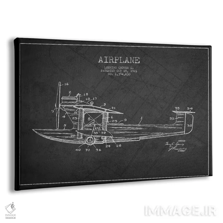 تابلو نقشهٔ ثبت اختراع هواپیما (زغالی) اثر پیکسل کهنه (استودیو/نام هنری) - نمای پرسپکتیو محصول