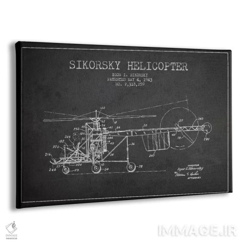 تابلو نقشهٔ ثبت اختراع هلیکوپتر (زغالی) اثر پیکسل کهنه (استودیو/نام هنری) - نمای پرسپکتیو محصول