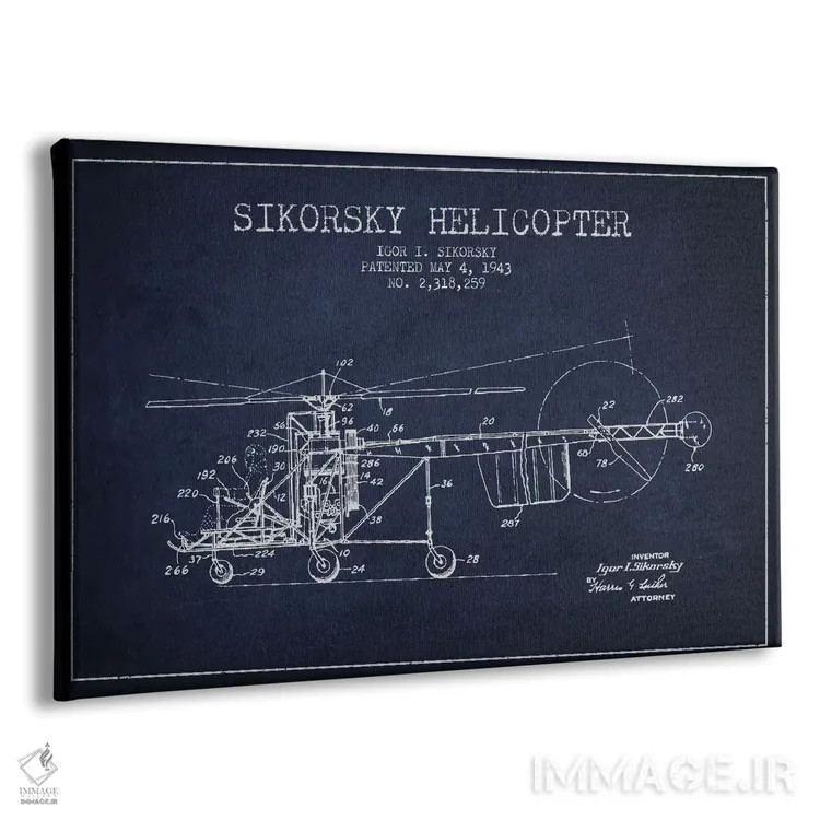 تابلو نقشهٔ ثبت اختراع هلیکوپتر (آبی نفتی) اثر پیکسل کهنه (استودیو/نام هنری) - نمای پرسپکتیو محصول