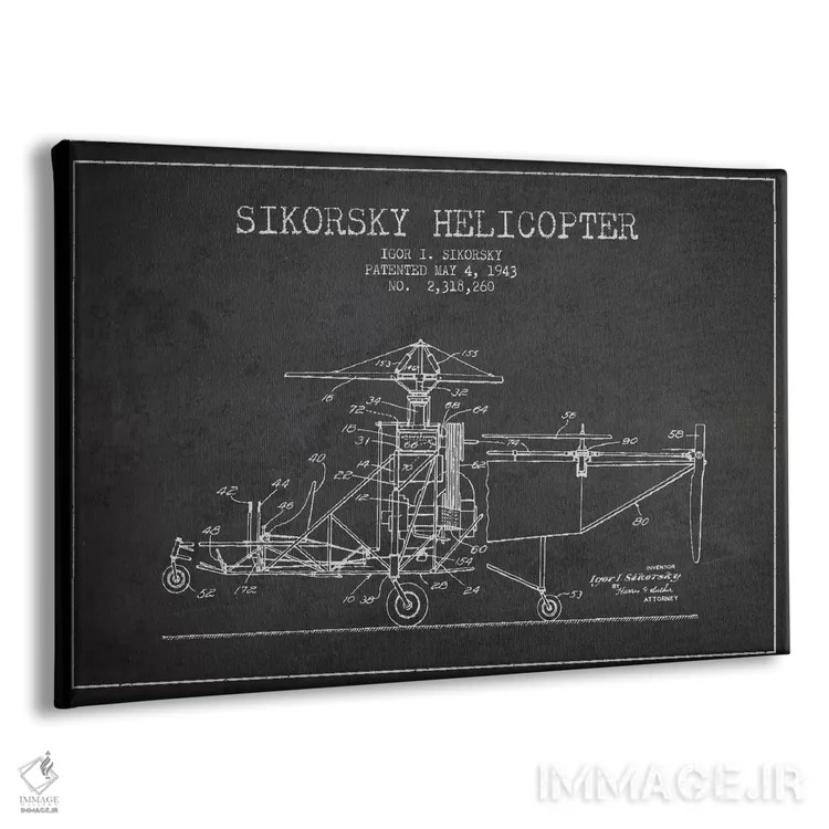 تابلو نقشهٔ ثبت اختراع هلیکوپتر (زغالی) اثر پیکسل کهنه (استودیو/نام هنری) - نمای پرسپکتیو محصول