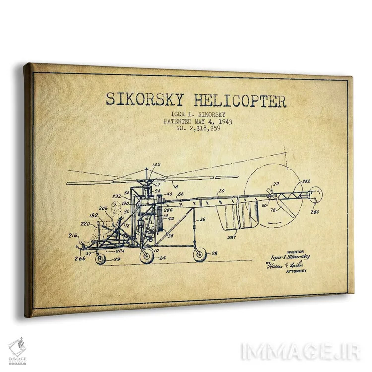 تابلو نقشهٔ ثبت اختراع قدیمی هلیکوپتر اثر پیکسل کهنه (استودیو/نام هنری) - نمای پرسپکتیو محصول