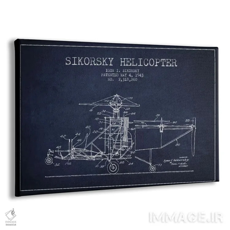 تابلو نقشهٔ ثبت اختراع هلیکوپتر (آبی نفتی) اثر پیکسل کهنه (استودیو/نام هنری) - نمای پرسپکتیو محصول