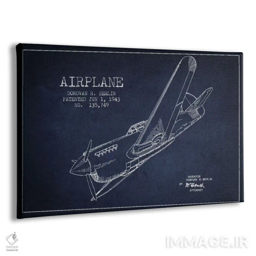 تابلو نقشهٔ ثبت اختراع هواپیما (آبی نفتی) اثر پیکسل کهنه (استودیو/نام هنری) - نمای پرسپکتیو محصول