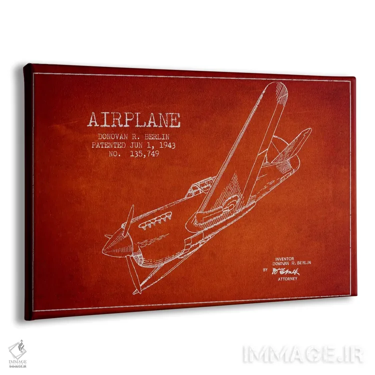 تابلو نقشهٔ ثبت اختراع هواپیما (قرمز) اثر پیکسل کهنه (استودیو/نام هنری) - نمای پرسپکتیو محصول