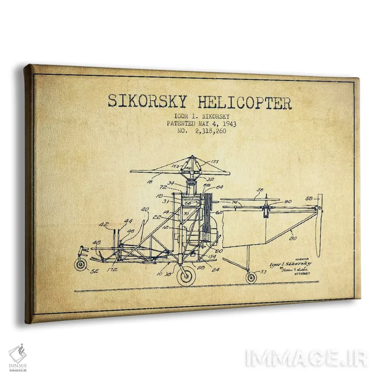 تابلو نقشهٔ ثبت اختراع قدیمی هلیکوپتر اثر پیکسل کهنه (استودیو/نام هنری) - نمای پرسپکتیو محصول
