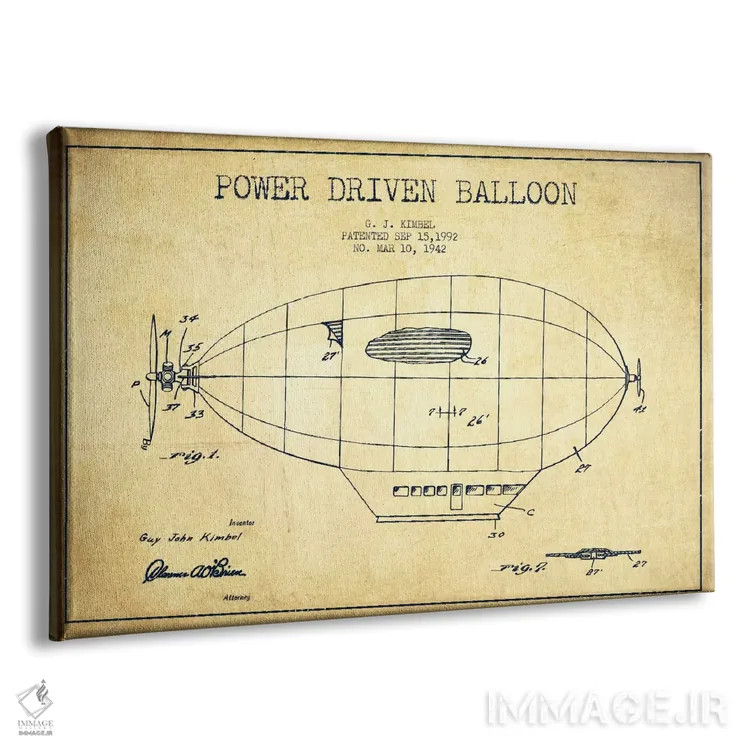 تابلو نقشه ثبت اختراع کشتی هوایی زپلین (کلاسیک) اثر پیکسل کهنه (استودیو/نام هنری) - نمای پرسپکتیو محصول