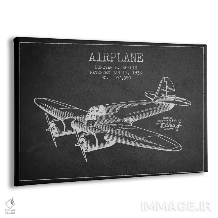 تابلو نقشه ثبت اختراع هواپیما (ذغالی) اثر پیکسل کهنه (استودیو/نام هنری) - نمای پرسپکتیو محصول