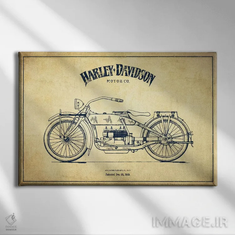 تابلو نقشه ثبت اختراع هارلی-دیویدسون (کلاسیک) اثر پیکسل کهنه (استودیو/نام هنری) - نمای روبهرو روی دیوار