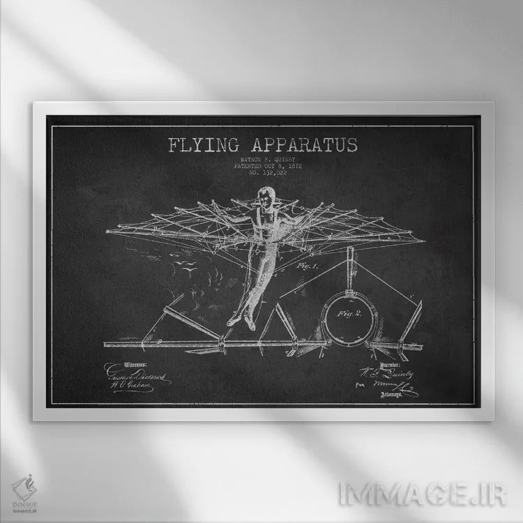 تابلو نقشه ثبت اختراع دستگاه پروازی (ذغالی) اثر پیکسل کهنه (استودیو/نام هنری) - نمای قابدار سفید