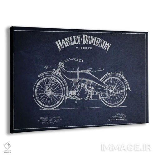 تابلو نقشه ثبت اختراع هارلی-دیویدسون (آبی نفتی) اثر پیکسل کهنه (استودیو/نام هنری) - نمای پرسپکتیو محصول