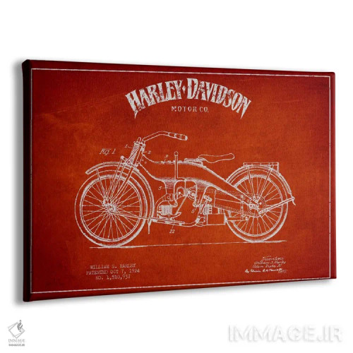 تابلو نقشه ثبت اختراع هارلی-دیویدسون (قرمز) اثر پیکسل کهنه (استودیو/نام هنری) - نمای پرسپکتیو محصول