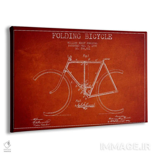 تابلو نقشه ثبت اختراع دوچرخه (قرمز) اثر پیکسل کهنه (استودیو/نام هنری) - نمای پرسپکتیو محصول