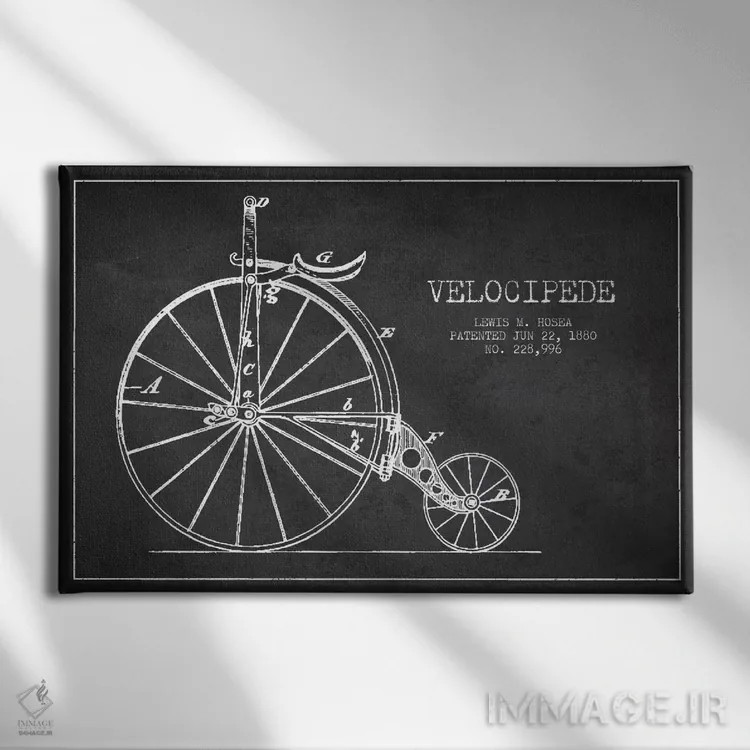 تابلو نقشه ثبت اختراع ویلوسپید هوزئا (ذغالی) (دوچرخه قدیمی) اثر پیکسل کهنه (استودیو/نام هنری) - نمای روبهرو روی دیوار