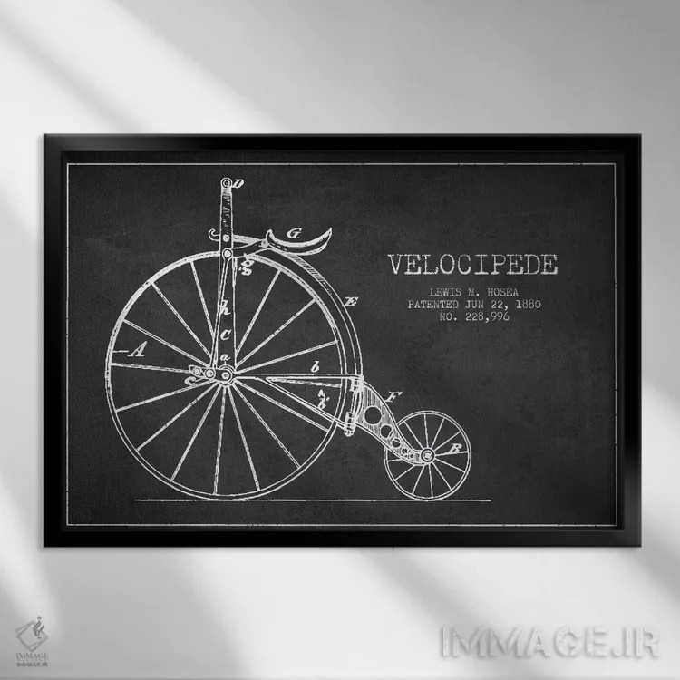 تابلو نقشه ثبت اختراع ویلوسپید هوزئا (ذغالی) (دوچرخه قدیمی) اثر پیکسل کهنه (استودیو/نام هنری) - نمای قابدار مشکی
