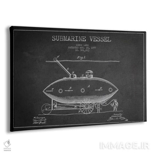 تابلو نقشهٔ ثبت اختراع زیردریایی (زغالی) اثر پیکسل کهنه (استودیو/نام هنری) - نمای پرسپکتیو محصول