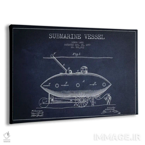 تابلو نقشهٔ ثبت اختراع زیردریایی (سرمهای) اثر پیکسل کهنه (استودیو/نام هنری) - نمای پرسپکتیو محصول