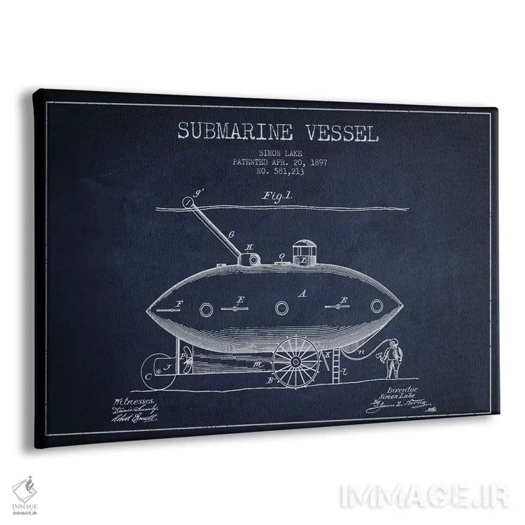 تابلو نقشهٔ ثبت اختراع زیردریایی (سرمهای) اثر پیکسل کهنه (استودیو/نام هنری) - نمای پرسپکتیو محصول