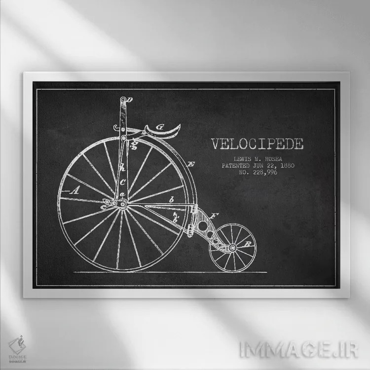 تابلو نقشه ثبت اختراع ویلوسپید هوزئا (ذغالی) (دوچرخه قدیمی) اثر پیکسل کهنه (استودیو/نام هنری) - نمای قابدار سفید