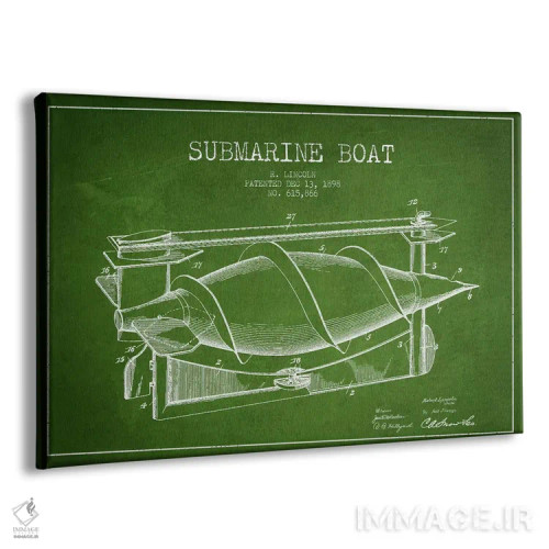 تابلو نقشهٔ ثبت اختراع زیردریایی (سبز) اثر پیکسل کهنه (استودیو/نام هنری) - نمای پرسپکتیو محصول