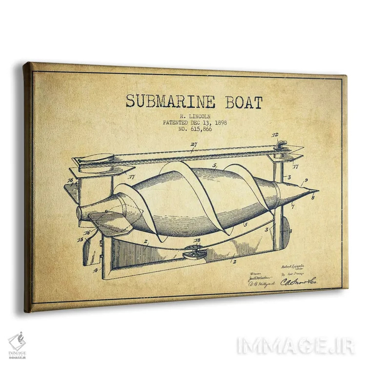 تابلو نقشهٔ ثبت اختراع زیردریایی (وینتیج/قدیمی) اثر پیکسل کهنه (استودیو/نام هنری) - نمای پرسپکتیو محصول