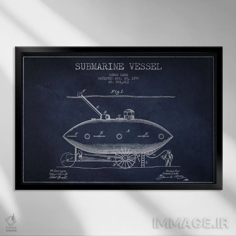 تابلو نقشهٔ ثبت اختراع زیردریایی (سرمهای) اثر پیکسل کهنه (استودیو/نام هنری) - نمای قابدار مشکی