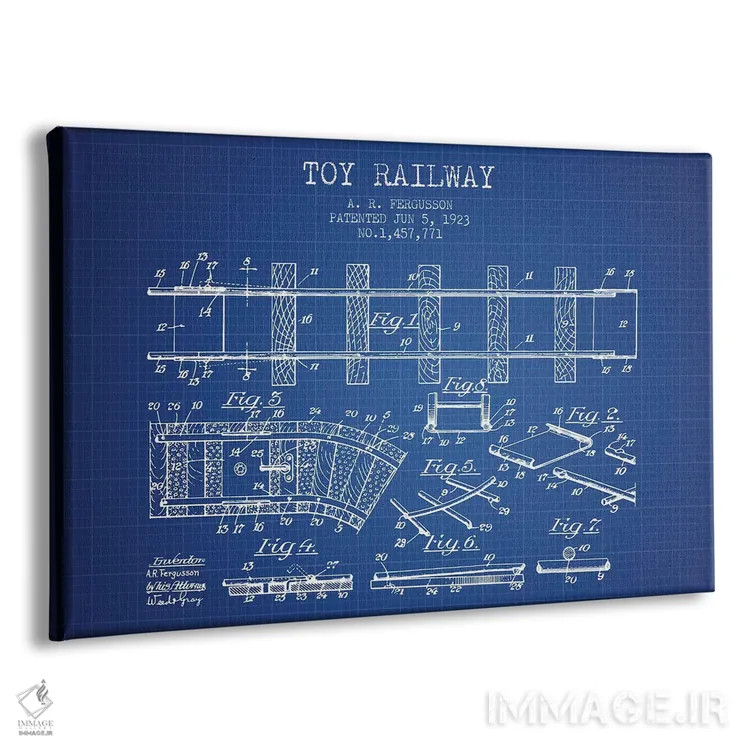 تابلو طرح ثبت اختراع قطار اسباب بازی آ. آر. فرگوسن (شبکه آبی) اثر پیکسل کهنه (استودیو/نام هنری) - نمای پرسپکتیو محصول