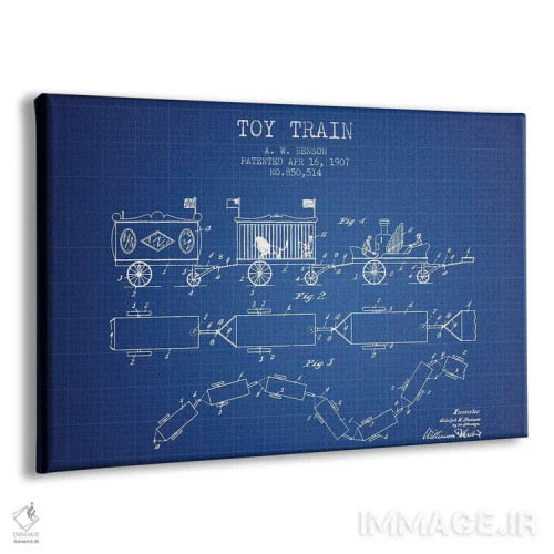 تابلو طرح ثبت اختراع قطار اسباب بازی آ. دبلیو. بنسون (بلوبرینت/آبی فنی) اثر پیکسل کهنه (استودیو/نام هنری) - نمای پرسپکتیو محصول