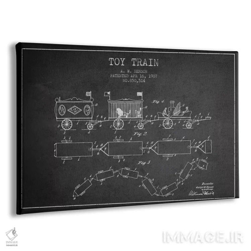 تابلو طرح ثبت اختراع قطار اسباب بازی آ. دبلیو. بنسون (زغالی) اثر پیکسل کهنه (استودیو/نام هنری) - نمای پرسپکتیو محصول