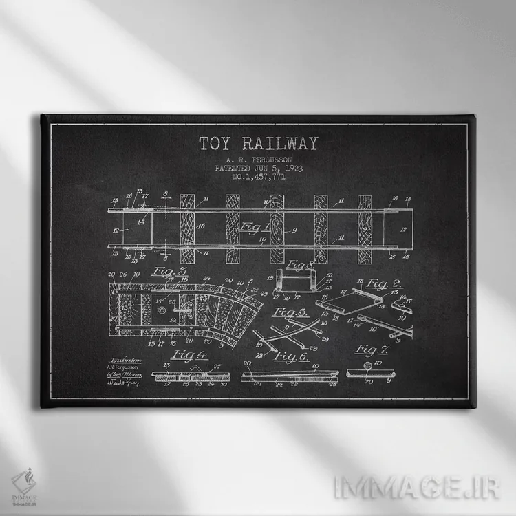 تابلو طرح ثبت اختراع قطار اسباب بازی آ. آر. فرگوسن (زغالی) اثر پیکسل کهنه (استودیو/نام هنری) - نمای روبهرو روی دیوار