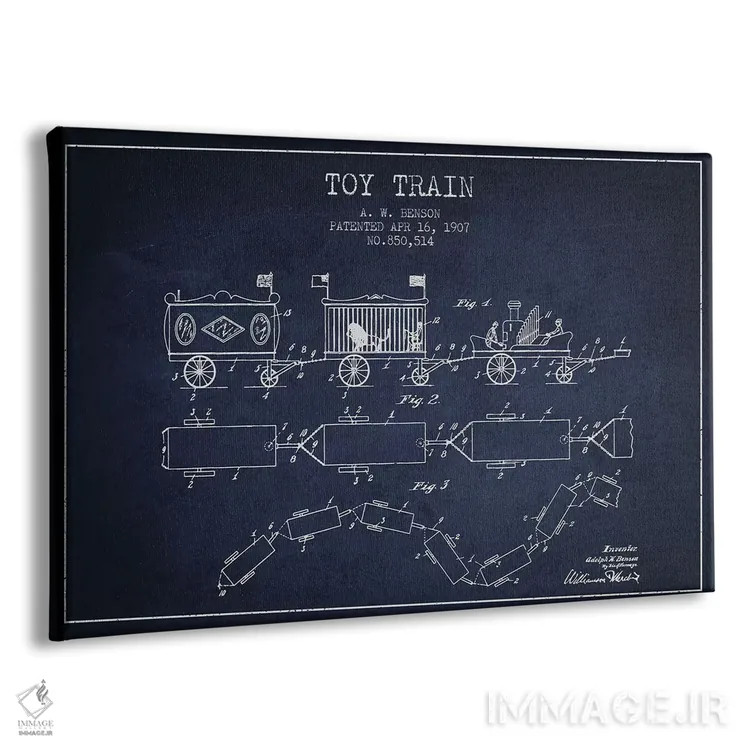 تابلو طرح ثبت اختراع قطار اسباب بازی آ. دبلیو. بنسون (سرمهای) اثر پیکسل کهنه (استودیو/نام هنری) - نمای پرسپکتیو محصول