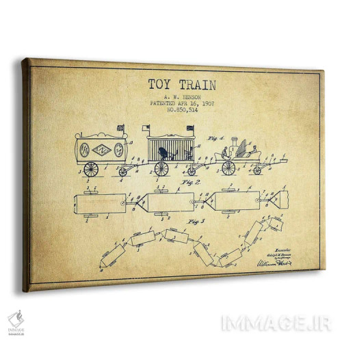 تابلو طرح ثبت اختراع قطار اسباب بازی آ. دبلیو. بنسون (وینتیج/قدیمی) اثر پیکسل کهنه (استودیو/نام هنری) - نمای پرسپکتیو محصول
