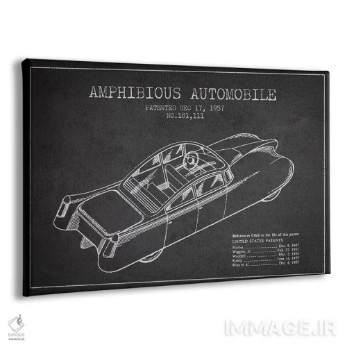 تابلو طرح ثبت اختراع خودرو دوزیست (زغالی) I اثر پیکسل کهنه (استودیو/نام هنری) - نمای پرسپکتیو محصول
